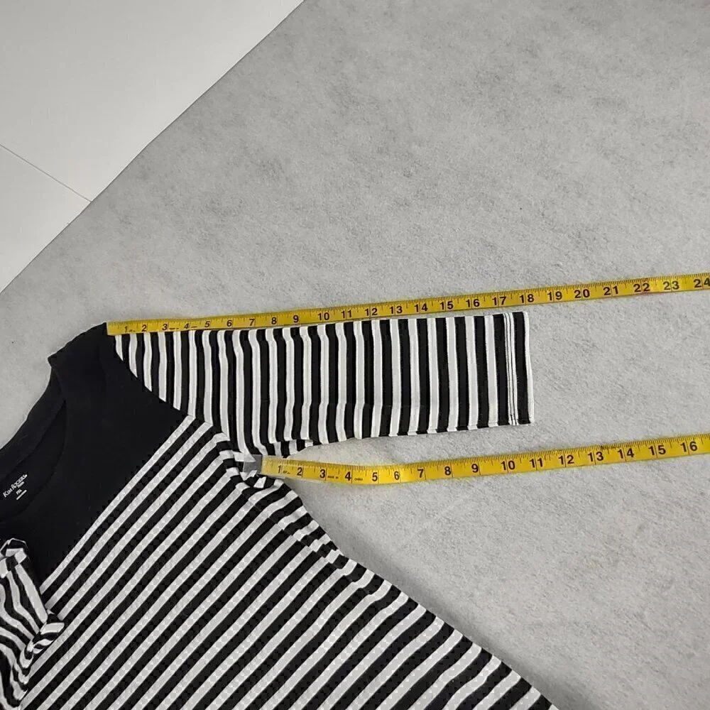 Kim Rogers Black, White Stripe Soft 100% Cotton 3/4 Sleeve Top Blouse Size PXL - Picture 9 of 12